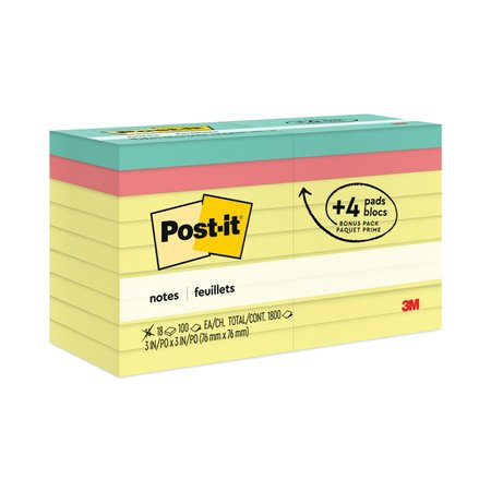 POST-IT Pad, Value Pack, 3"x3", Assorted, PK18 654-14-4B